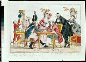 Karikatur von Ludwig XVI. (1754-93) spielt Schach mit einem Soldaten der Nationalgarde